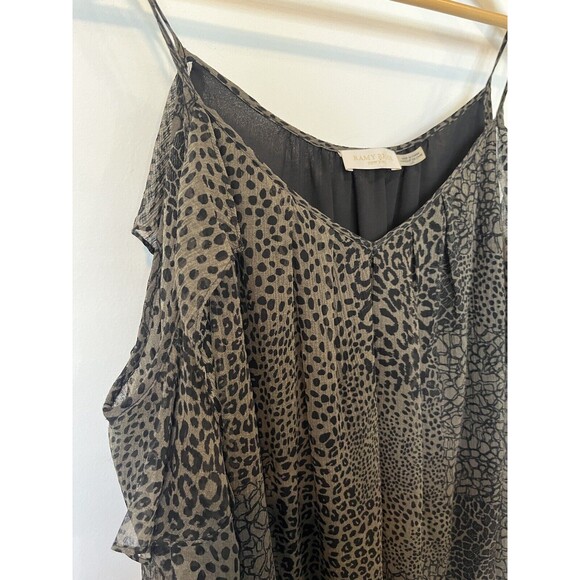Ramy Brook Green Animal Print Silk Cold Shoulder Blouse Size Large - Picture 3 of 10